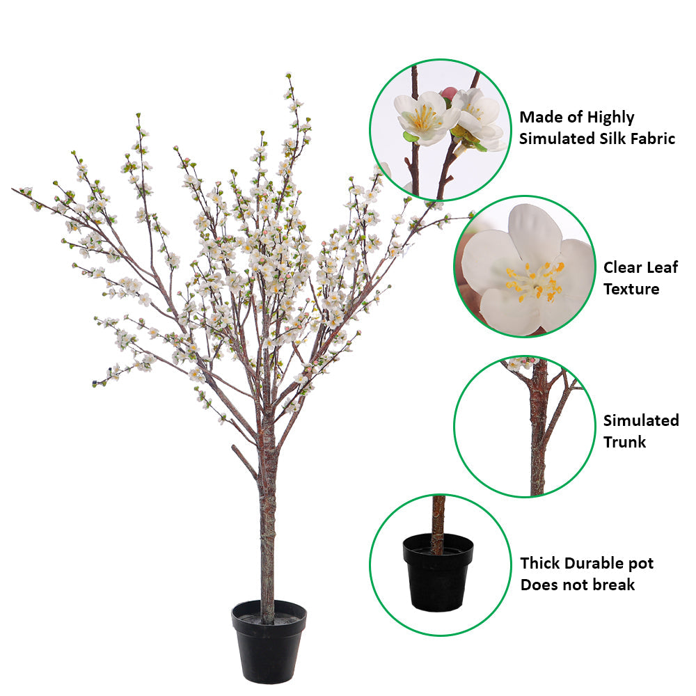 White Decorative Artificial Cherry Blossom Plant