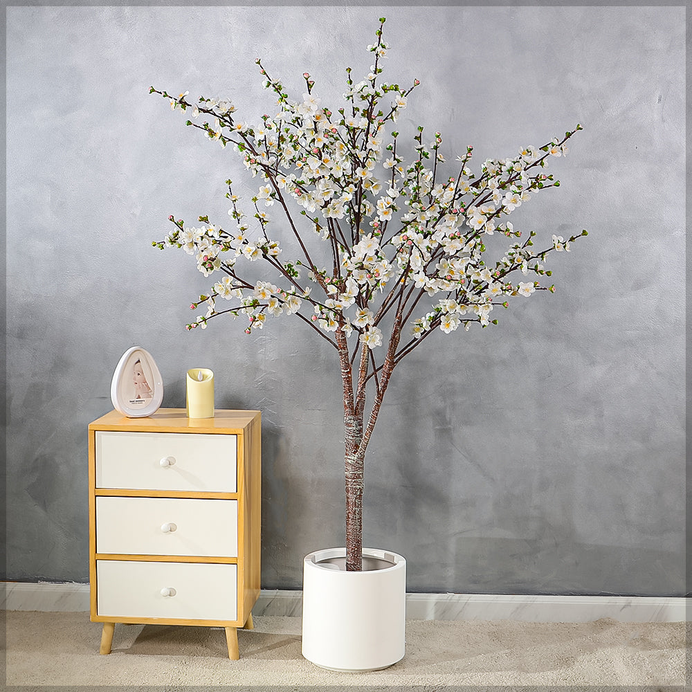 White Decorative Artificial Cherry Blossom Plant