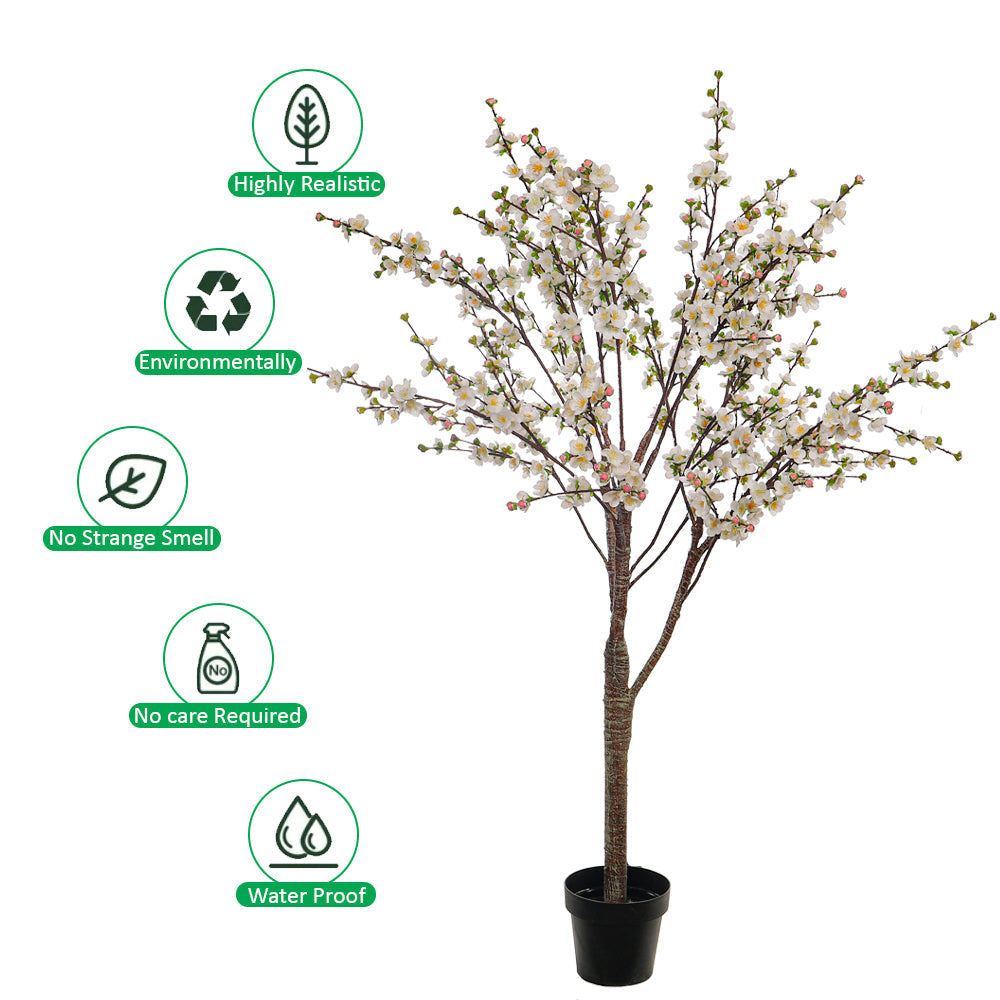 White Decorative Artificial Cherry Blossom Plant