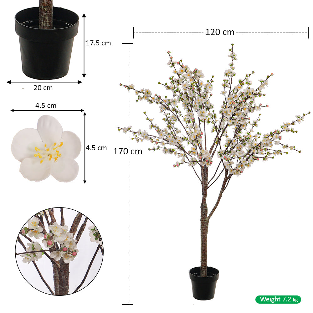 White Decorative Artificial Cherry Blossom Plant