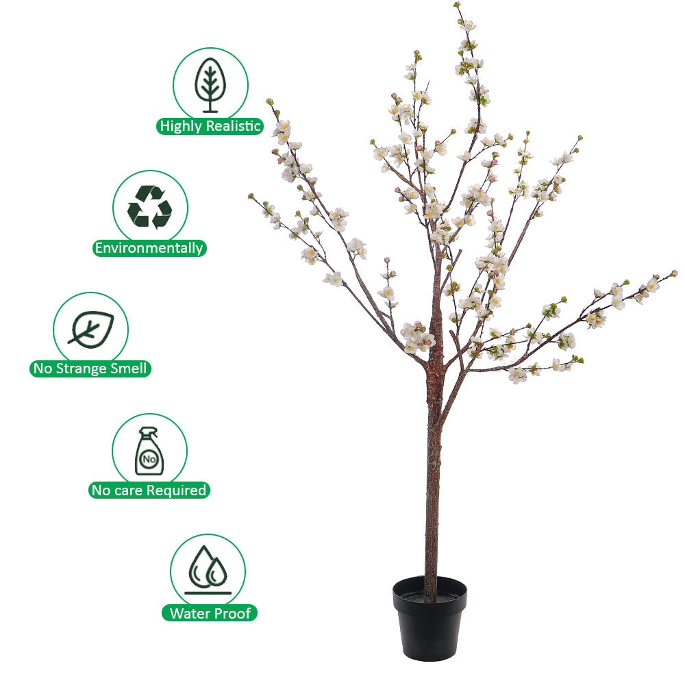 White Decorative Artificial Cherry Blossom Plant