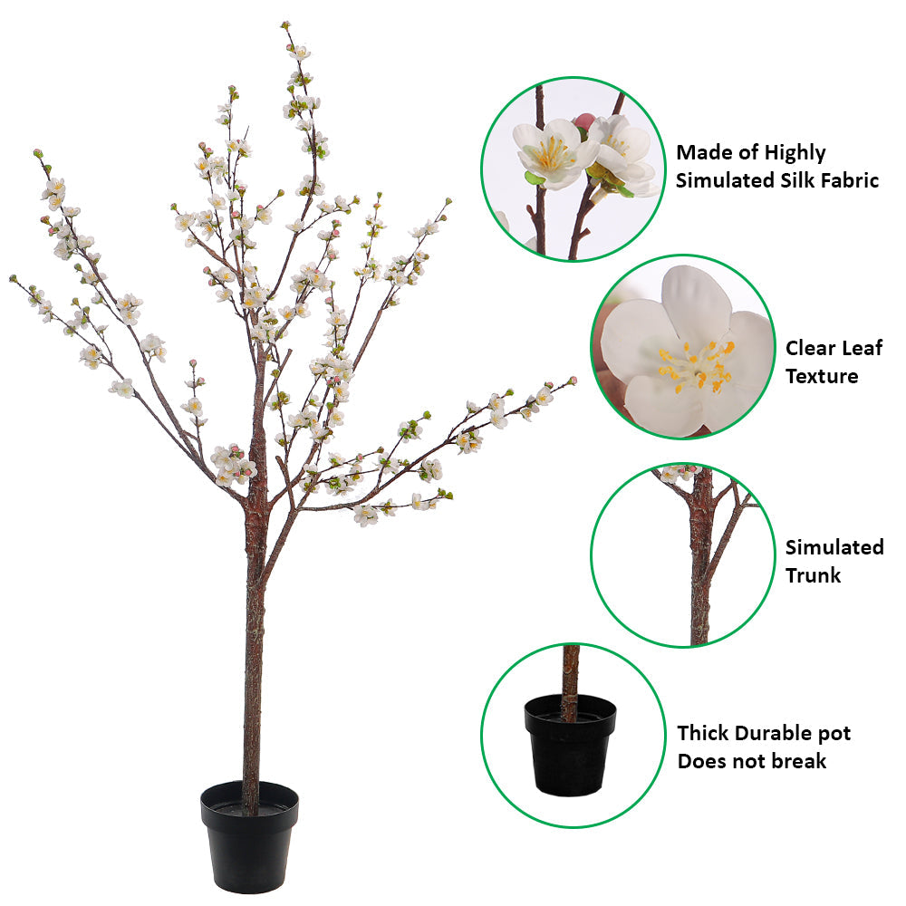 White Decorative Artificial Cherry Blossom Plant