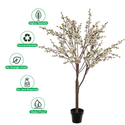 White Decorative Artificial Cherry Blossom Plant